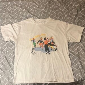 YesStyle White Graphic Short Sleeve Tee with Colorful Retro Dance Print